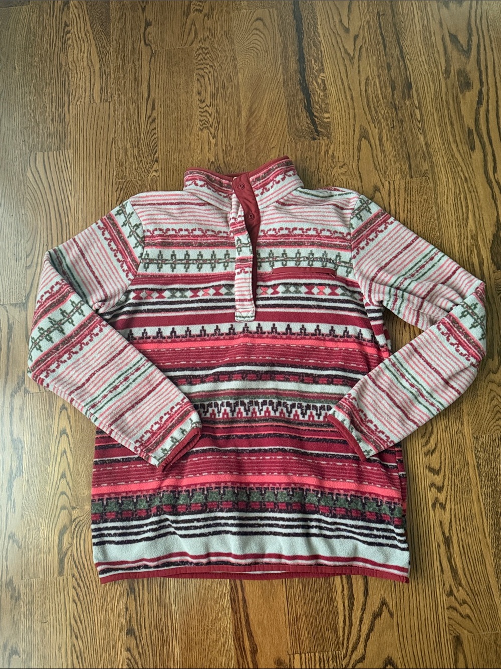 Columbia Red and Cream Striped Geometric Quarter-Snap Pullover large